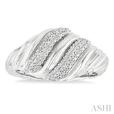 1/10 Ctw Bold Silver Twisted Rib Single Cut Diamond Bold Fashion Band in Sterling Silver